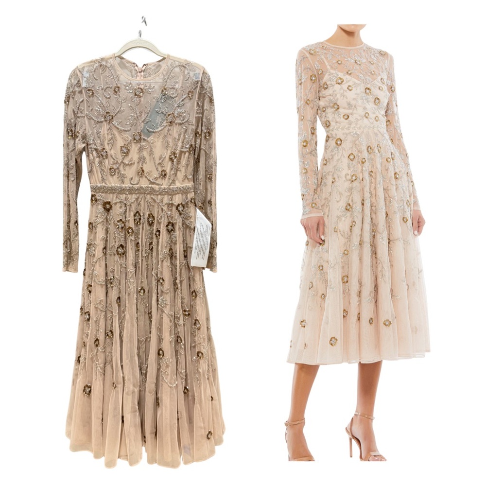 MAC DUGGAL 10799 Embellished Cream Nude Midi Dress size 4 MSRP 598$ NWT